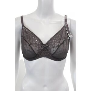Princesse Tam Tam Womens Lace Trim Detail Bow Accent Sheer Cup Bra Gray Size 34E